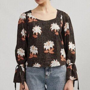 Koton (Turkish brand) brown floral blouse w/ wrist ties sz UK8